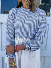 Split-Joint Striped High Waisted Long Sleeves Round-Neck Mini Dresses